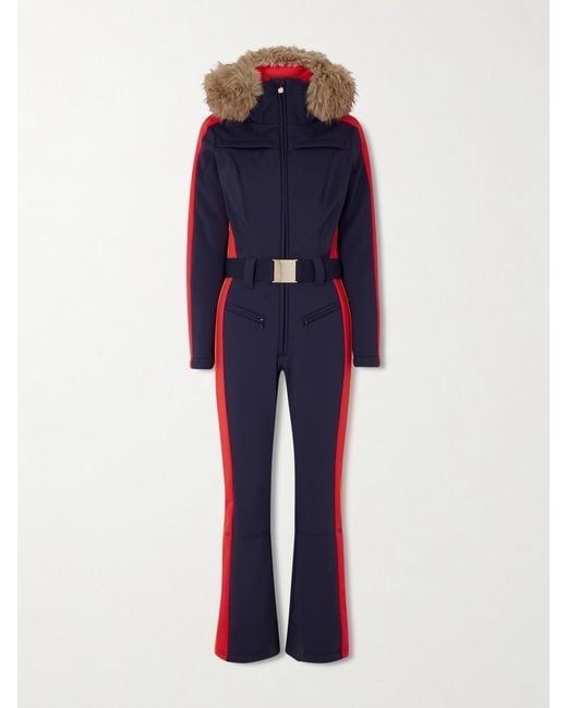 Goldbergh Blue Suvi Belted Hooded Plush-Trimmed Padded Down Ski Suit