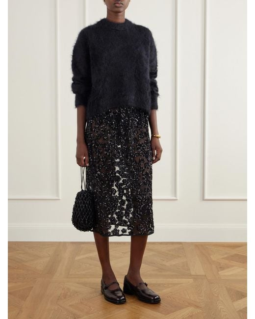 CECILIE BAHNSEN Black Bria Sequined-Embellished Mesh Midi Skirt