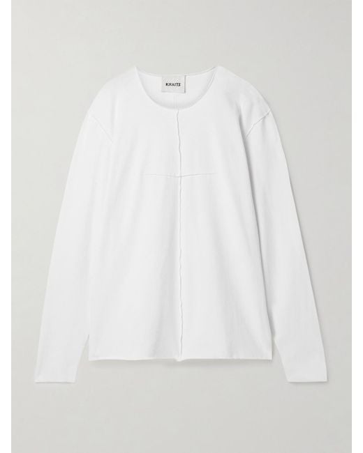 Khaite White Kit Paneled Cotton-Jersey T-Shirt