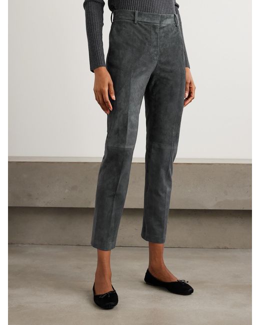 Joseph Gray Coleman Stretch-Suede Slim-Leg Pants