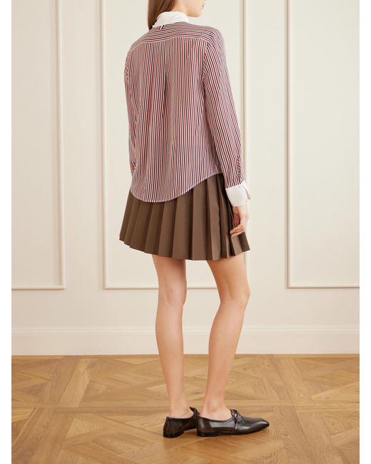 Thom Browne Pink Bow-Detailed Striped Silk Crepe De Chine Shirt