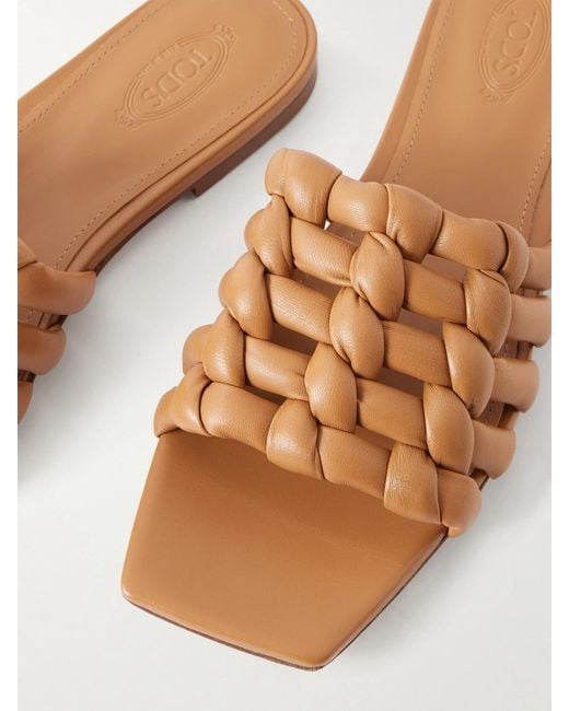Tod's Brown Padded Woven Leather Slides