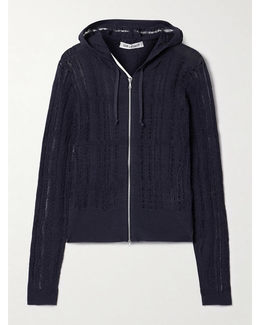 Our Legacy Blue Compact Distressed Cotton-Blend Hoodie