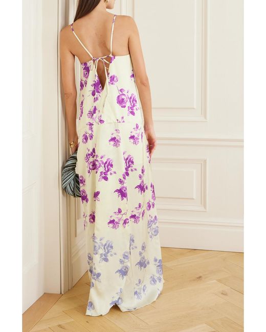 Jil Sander Pink Draped Floral-Print Twill Maxi Dress