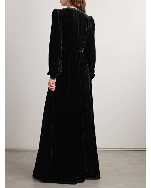 Saloni Black Camille Embellished Velvet Gown