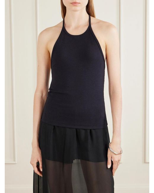 La Ligne Blue Ribbed Jersey Halterneck Tank