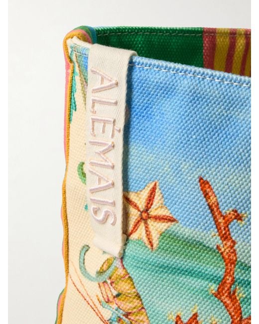 ALÉMAIS Green Sam Pauletto Emerald Cove Embroidered Printed Cotton-Canvas Tote