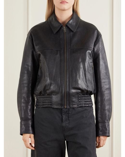 Nili Lotan Black Aime Leather Bomber Jacket