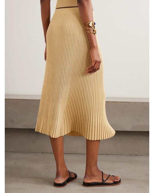 Zimmermann Natural Luna Ribbed Metallic Midi Skirt