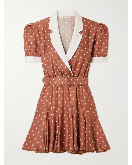 Rodarte Brown Belted Polka-Dot Silk Midi Dress