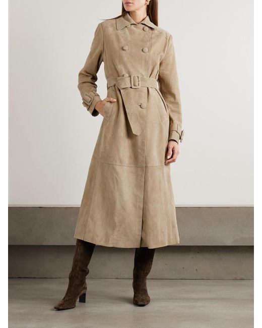 Nour Hammour Natural Tate Belted Suede Trench Coat