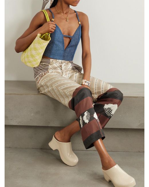 Loewe Blue Paula's Ibiza Cropped Cutout Embellished Denim Bustier Top