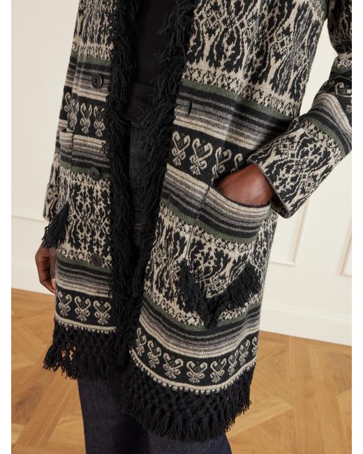 RRL Black Amelia Fringed Jacquard-Knit Wool And Cashmere-Blend Sweater