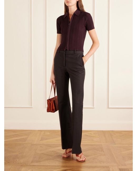 Victoria Beckham Red Ribbed Polo Top