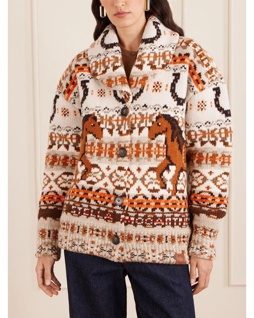 Stella McCartney Brown Jacquard-Knit Wool Cardigan