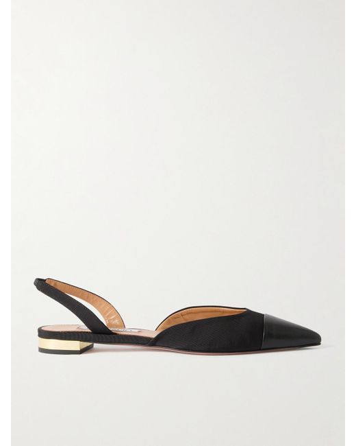 Aquazzura Black Milanese Leather-Trimmed Grosgrain Slingback Flats