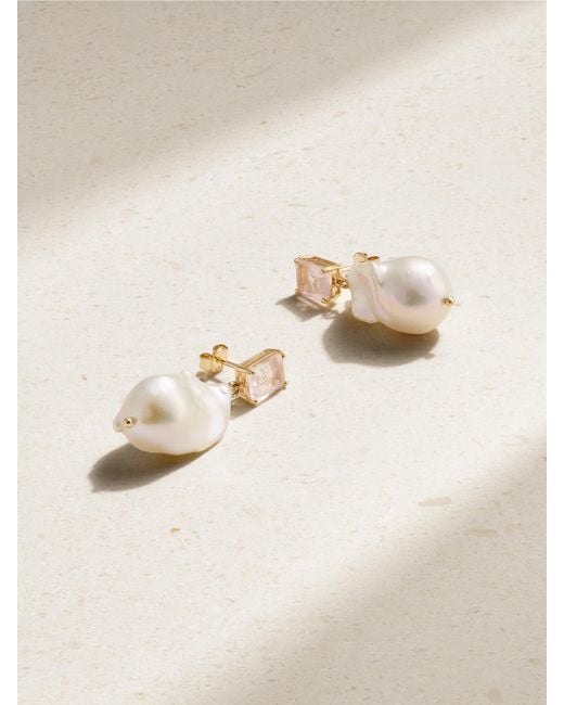 Mateo Natural 14-Karat, Pearl And Quartz Earrings