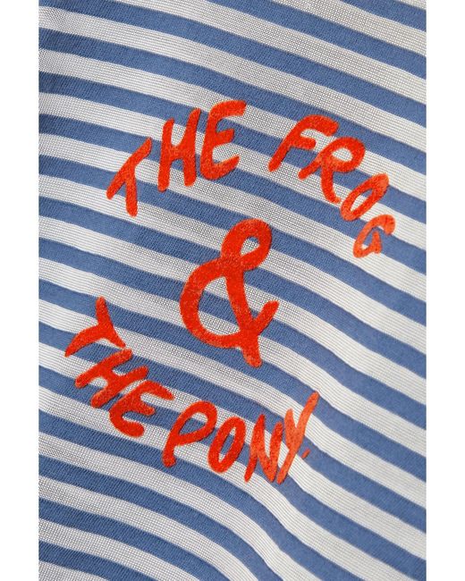 Bode Blue Frog And Pony Cropped Flocked Striped Cotton-Blend T-Shirt