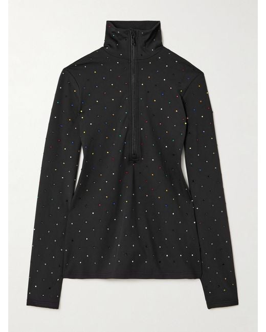 Goldbergh Black Éclair Crystal-Embellished Stretch Recycled-Jersey Half-Zip Top