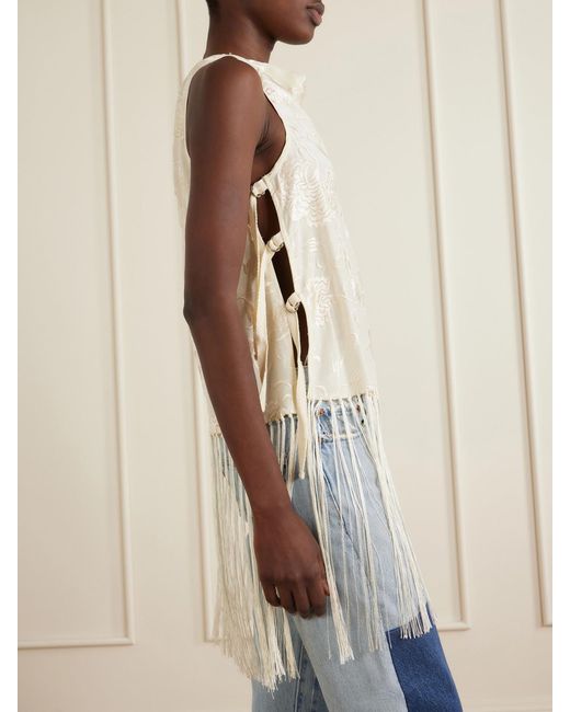 Sea White Priscilla Floral-Embroidered Fringed Crepe Vest