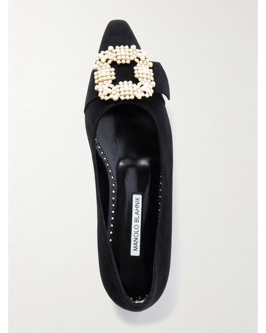 Manolo Blahnik Black Gibfla Embellished Suede Ballet Flats