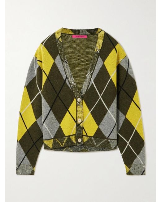 The Elder Statesman Black Cardigan Aus Kaschmir Mit Argyle-Muster