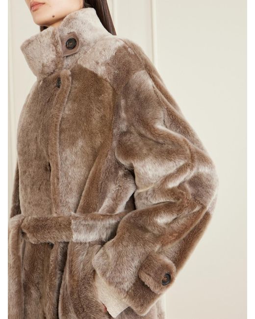 Brunello Cucinelli Natural Belted Shearling Coat