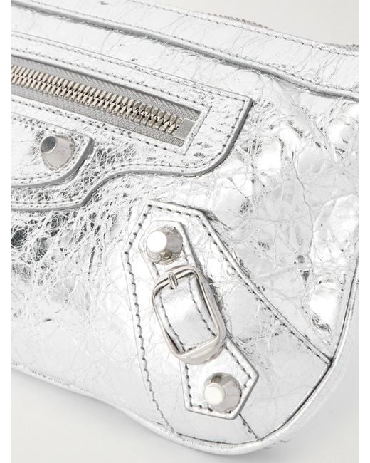 Balenciaga White Le City Mini Metallic Crinkled-Leather Shoulder Bag
