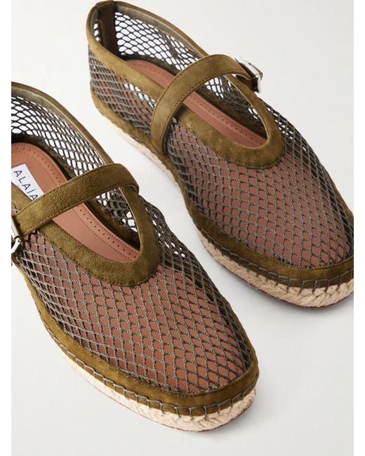 Alaïa Green Suede-Trimmed Mesh Espadrilles