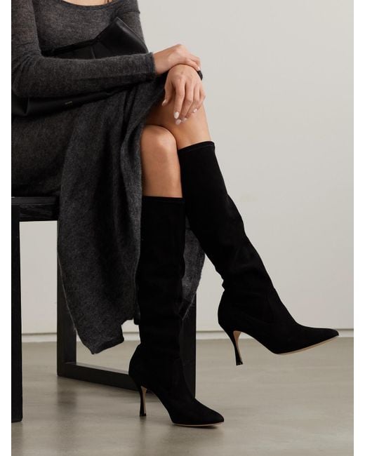 Manolo Blahnik Black Pamfilo 90 Stretch-Suede Knee Boots