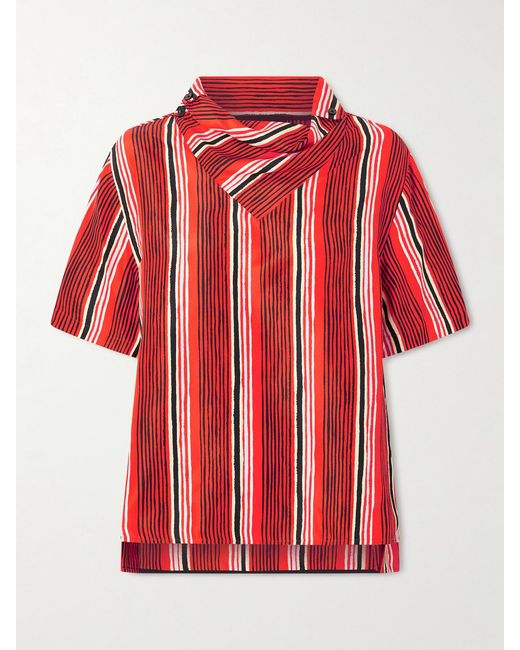 Proenza Schouler Red Amira Striped Silk-Habotai Blouse