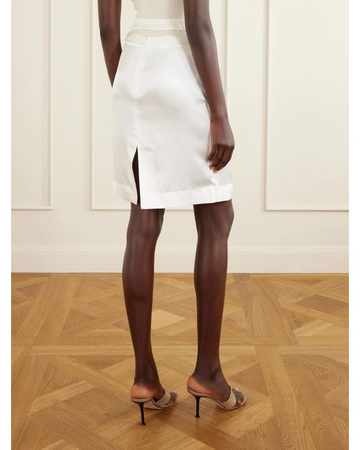 TOVE White June Cut-Out Silk-Satin Knee-Length Skirt