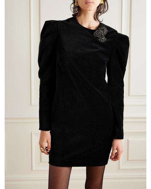 Isabel Marant Black Danee Minikleid Aus Baumwollsamt Mit Verzierung