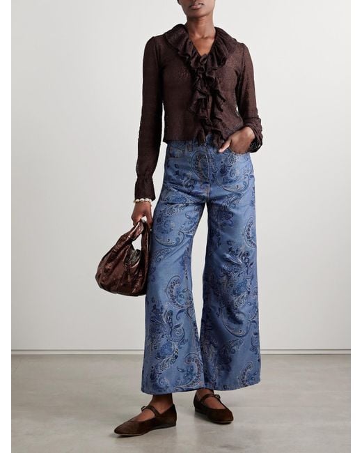 Bode Brown Ruffled Lace Blouse