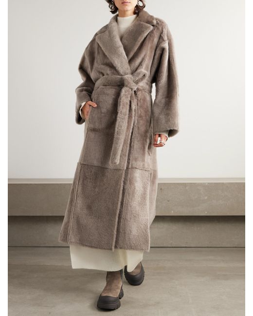 Brunello Cucinelli Natural Mantel Aus Shearling Mit Bindegürtel