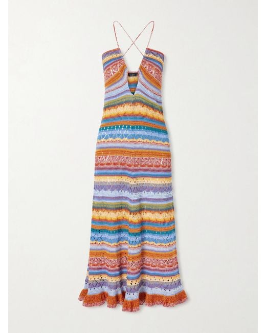 Etro White Crocheted Striped Cotton Midi Dress