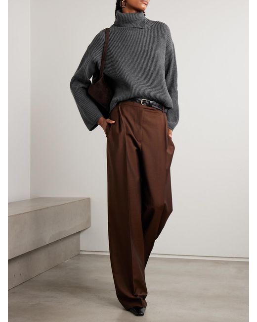 Joseph Blue Ribbed Wool, Silk And Cashmere-Blend Turtleneck Sweater