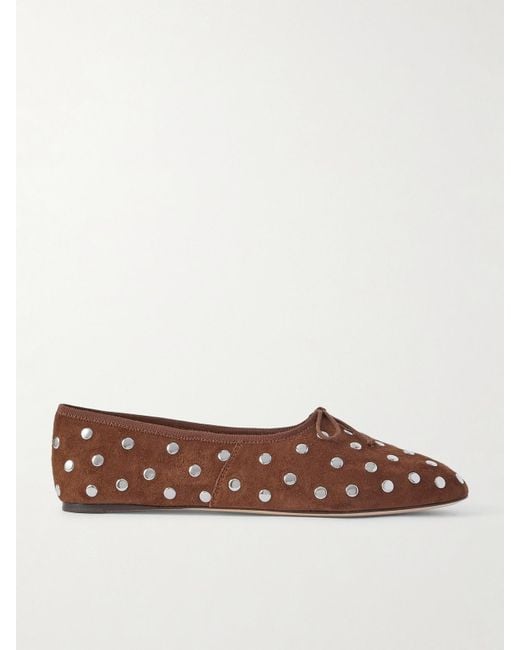 Loeffler Randall Brown Landon Studded Suede Ballet Flats
