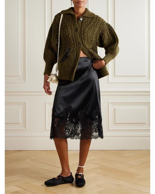 Simone Rocha Green Embellished Metallic Cable-Knit Cardigan