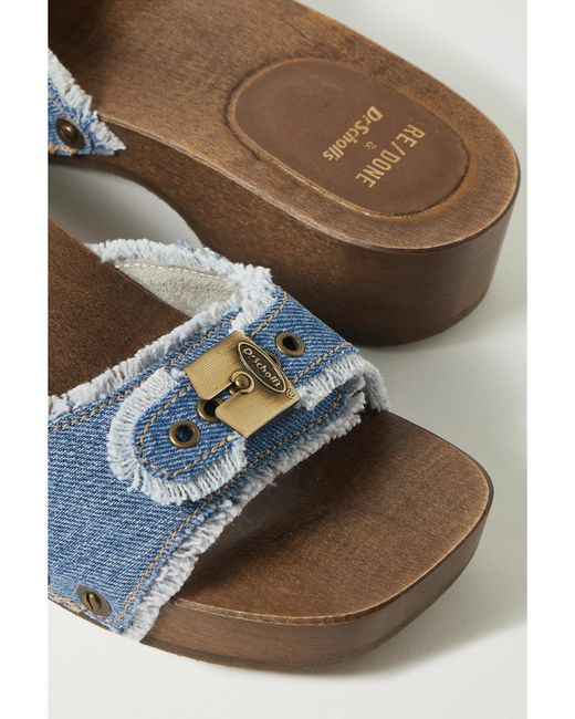 Re/done Blue Net Sustain + Scholl Buckled Denim Clogs