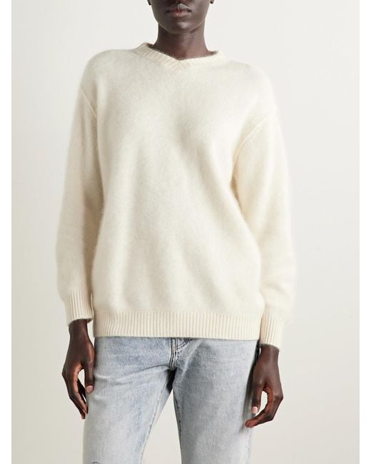 Kallmeyer White Lena Brushed-Cashmere Sweater