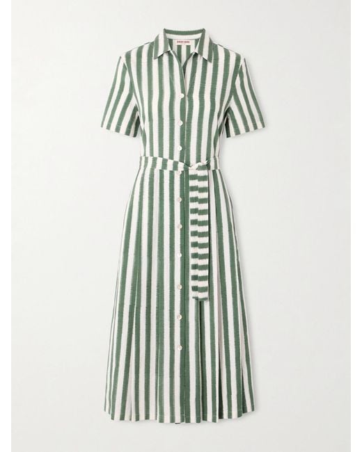 Emporio Sirenuse Blue Claudia Belted Striped Cotton Midi Dress
