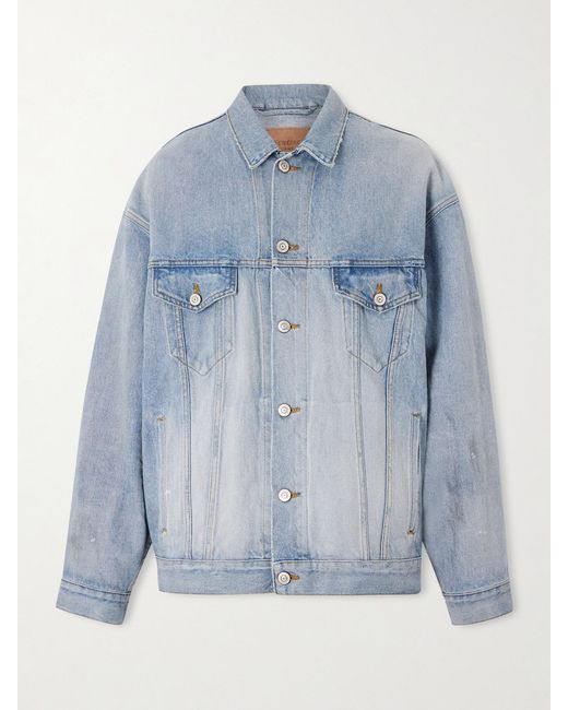 Balenciaga Blue Oversized Distressed Printed Denim Jacket