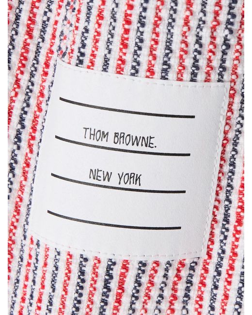 Thom Browne Pink Appliquéd Striped Cotton-Blend Tweed Mini Dress