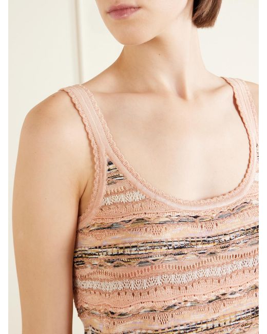 Ulla Johnson Natural Clotilde Striped Pointelle-Knit Tank