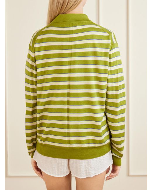La Ligne Green Ben Striped Silk, Wool And Cashmere-Blend Polo Sweater