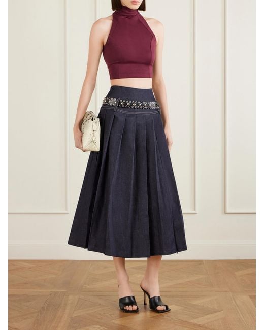 Tolu Coker Blue Pleated Denim Maxi Skirt