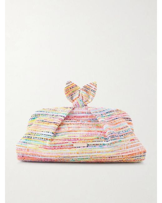 Aquazzura Pink Bow Tie Tweed Clutch