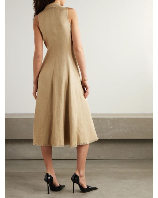 Ralph Lauren Natural Alecia Frayed Silk And Linen-Blend Twill Midi Shirt Dress