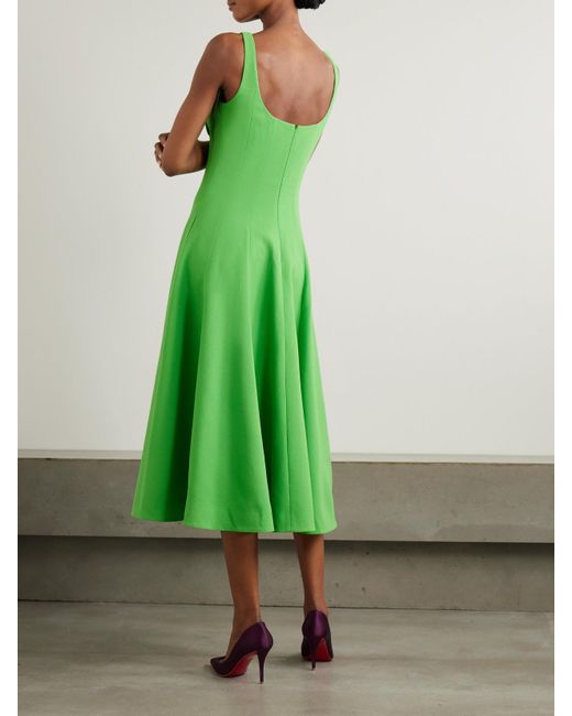 Emilia Wickstead Green Collins Midikleid Aus Woll-Crêpe Mit Falten